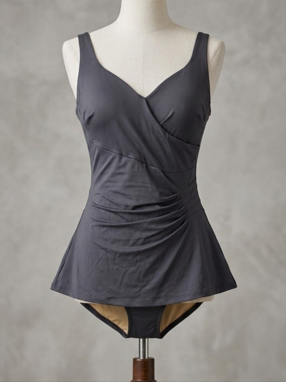 Vintage Black Retro Pin-up One Piece Swimsuit‎ Modest Full Coverage Size 14